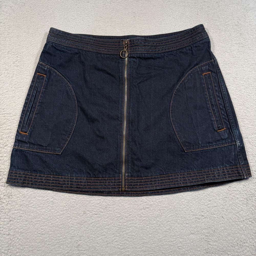 Abercrombie Fitch Denim Mini Skirt Womens 10 Dark Wash Zip Front Contrast Stitch